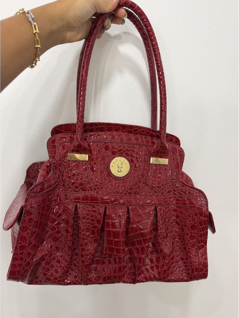 Vecceli Red Shoulder Women's bag red alligator leather Italian bag